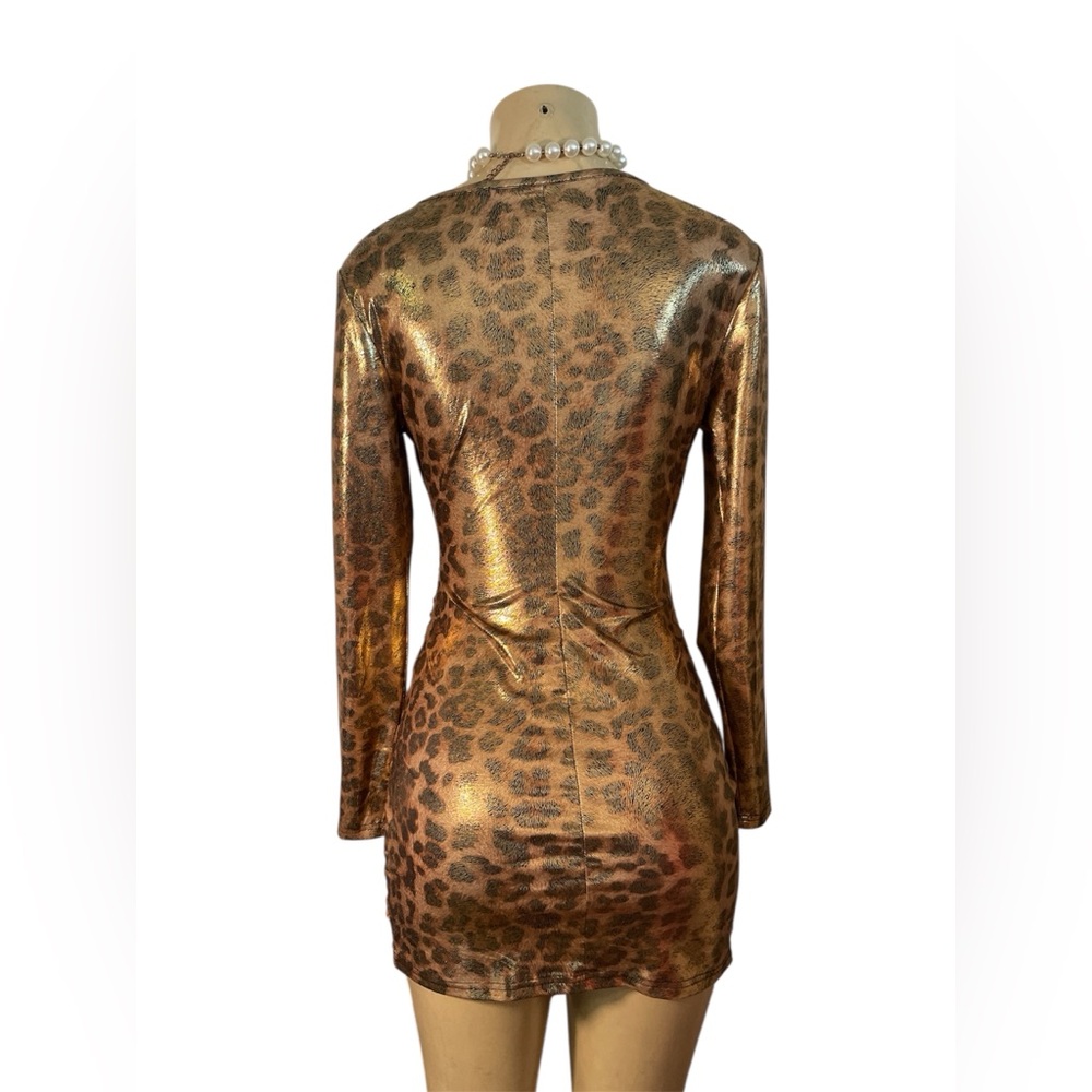 Leopard Print Gold Wrap Dress - Picture 2 of 3
